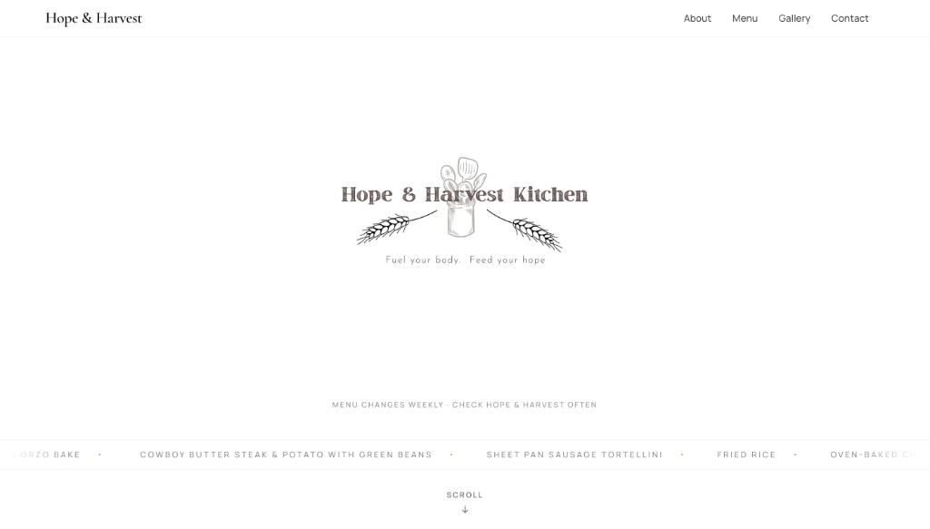 Hope & Harvest Kitchen website screenshot 1