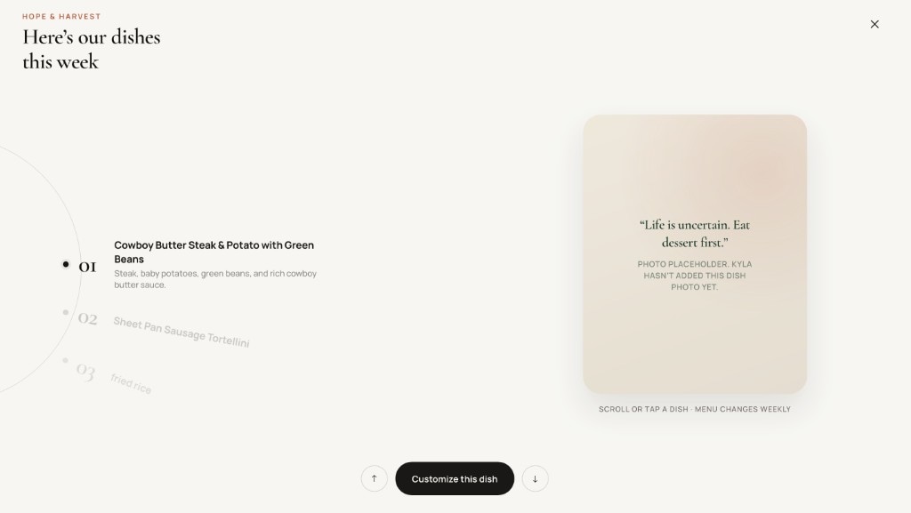 Hope & Harvest Kitchen website screenshot 3