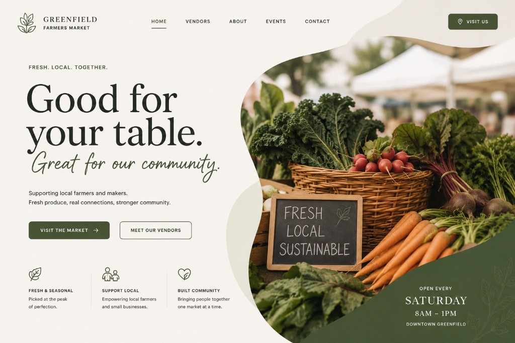 Greenfield Farmers Market website screenshot 1
